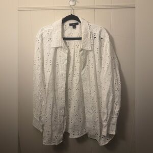ellos White Eyelet Button-Down Shirt